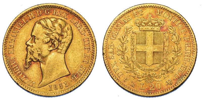 REGNO DI SARDEGNA. VITTORIO EMANUELE II DI SAVOIA, 1849-1861. 20 Lire 1851. Genova.  - Asta Numismatica - II - Cambi Casa d'Aste
