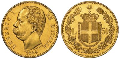 Regno D'italia. Umberto i di Savoia, 1878-1900. 50 Lire 1884.