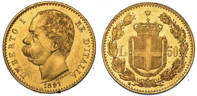 REGNO D'ITALIA. UMBERTO I DI SAVOIA, 1878-1900. 50 Lire 1891.  - Asta Numismatica - II - Cambi Casa d'Aste