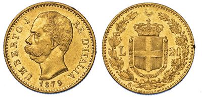 Regno D'italia. Umberto i di Savoia, 1878-1900. 20 Lire 1879.
