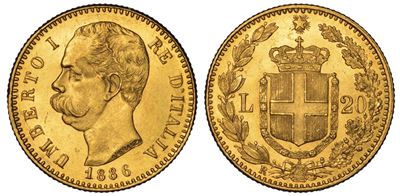 Regno D'italia. Umberto i di Savoia, 1878-1900. 20 Lire 1886.