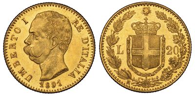 Regno D'italia. Umberto i di Savoia, 1878-1900. 20 Lire 1891.