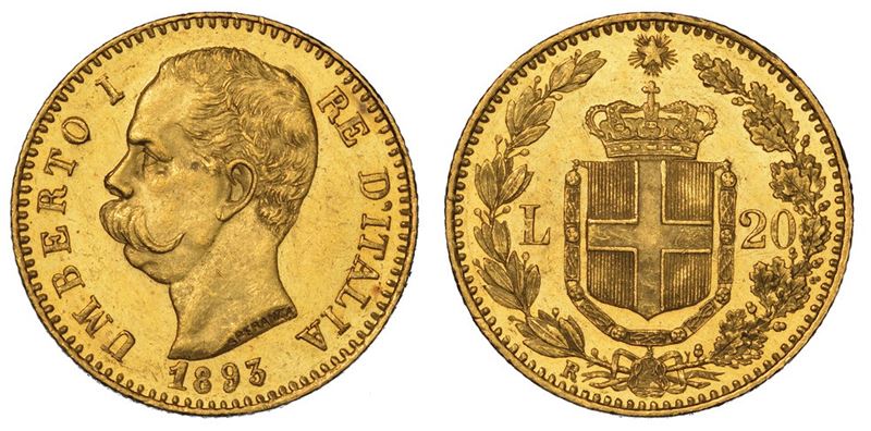 REGNO D'ITALIA. UMBERTO I DI SAVOIA, 1878-1900. 20 Lire 1893.  - Auction Numismatics - II - Cambi Casa d'Aste