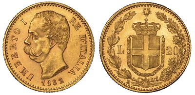 Regno D'italia. Umberto i di Savoia, 1878-1900. 20 Lire 1882.