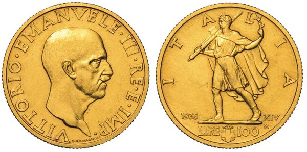 REGNO D'ITALIA. VITTORIO EMANUELE III DI SAVOIA, 1900-1946. 100 lire 1936/A. XIV Roma. Impero.