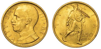 Regno D'italia. Vittorio Emanuele III di Savoia, 1900-1946. 50 Lire 1931/a. IX. Littore.