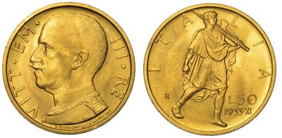 Regno D'italia. Vittorio Emanuele III di Savoia, 1900-1946. 50 Lire 1933/a. X. Littore.