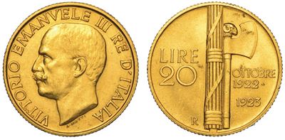 Regno D'italia. Vittorio Emanuele III di Savoia, 1900-1946. 20 Lire 1923. Fascetto.