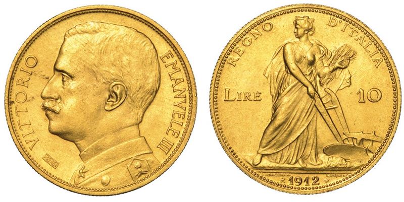 REGNO D'ITALIA. VITTORIO EMANUELE III DI SAVOIA, 1900-1946. 10 Lire 1912. Aratrice.  - Auction Numismatics - II - Cambi Casa d'Aste