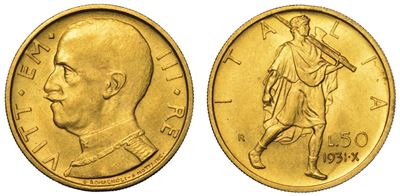 Regno D'italia. Vittorio Emanuele III di Savoia, 1900-1946. 50 Lire 1931/a. X. Littore.