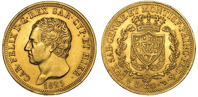 Regno di Sardegna. Carlo Felice di Savoia, 1821-1831. 80 Lire 1825. Torino.