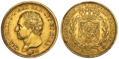 Regno di Sardegna. Carlo Felice di Savoia, 1821-1831. 80 Lire 1828. Genova.
