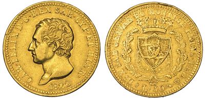 Regno di Sardegna. Carlo Felice di Savoia, 1821-1831. 40 Lire 1822. Torino.