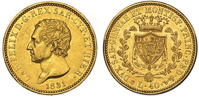 Regno di Sardegna. Carlo Felice di Savoia, 1821-1831. 40 Lire 1831. Torino.