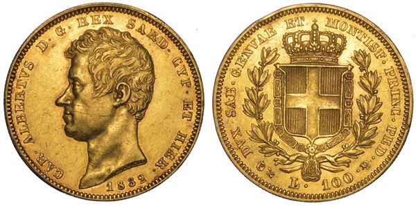 REGNO DI SARDEGNA. CARLO ALBERTO DI SAVOIA, 1831-1849. 100 Lire 1832. Genova.