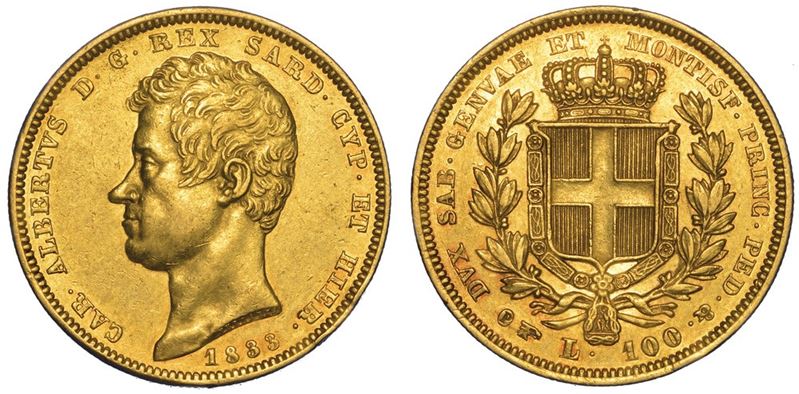 REGNO DI SARDEGNA. CARLO ALBERTO DI SAVOIA, 1831-1849. 100 Lire 1833. Torino.  - Auction Numismatics - II - Cambi Casa d'Aste