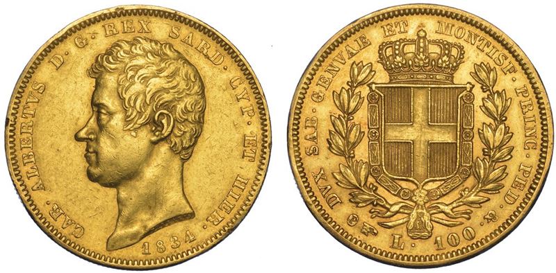 REGNO DI SARDEGNA. CARLO ALBERTO DI SAVOIA, 1831-1849. 100 Lire 1834. Torino.  - Asta Numismatica - II - Cambi Casa d'Aste