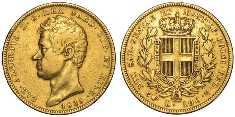REGNO DI SARDEGNA. CARLO ALBERTO DI SAVOIA, 1831-1849. 100 Lire 1835. Torino.  - Auction Numismatics - II - Cambi Casa d'Aste