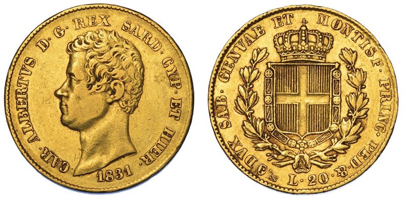 REGNO DI SARDEGNA. CARLO ALBERTO DI SAVOIA, 1831-1849. 20 Lire 1831. Genova.  - Auction Numismatics - II - Cambi Casa d'Aste