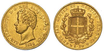 Regno di Sardegna. Carlo Alberto di Savoia, 1831-1849. 20 Lire 1838. Genova.