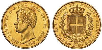 Regno di Sardegna. Carlo Alberto di Savoia, 1831-1849. 20 Lire 1832. Torino.