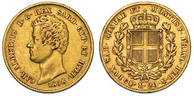 Regno di Sardegna. Carlo Alberto di Savoia, 1831-1849. 20 Lire 1838. Torino.