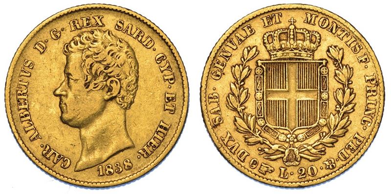 REGNO DI SARDEGNA. CARLO ALBERTO DI SAVOIA, 1831-1849. 20 Lire 1838. Torino.  - Auction Numismatics - II - Cambi Casa d'Aste
