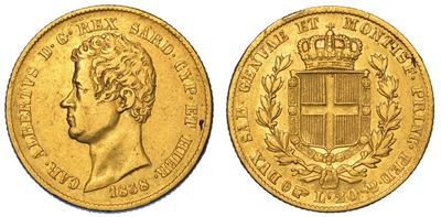 Regno di Sardegna. Carlo Alberto di Savoia, 1831-1849. 20 Lire 1838. Torino.