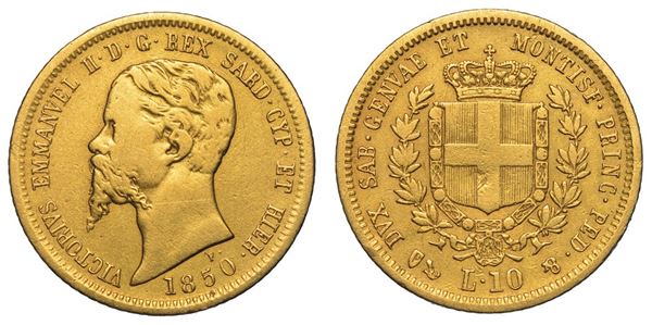 REGNO DI SARDEGNA. VITTORIO EMANUELE II DI SAVOIA, 1849-1861. 10 Lire 1850. Genova.