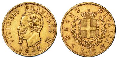 Regno D'italia. Vittorio Emanuele II di Savoia, 1861-1878. 10 Lire 1863. Torino.