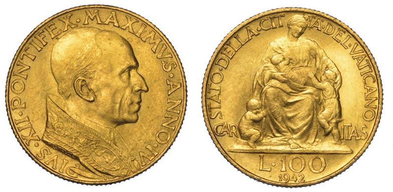 VATICANO. PIO XII, 1939-1958. 100 Lire 1942/A. IV.  - Auction Numismatics - II - Cambi Casa d'Aste