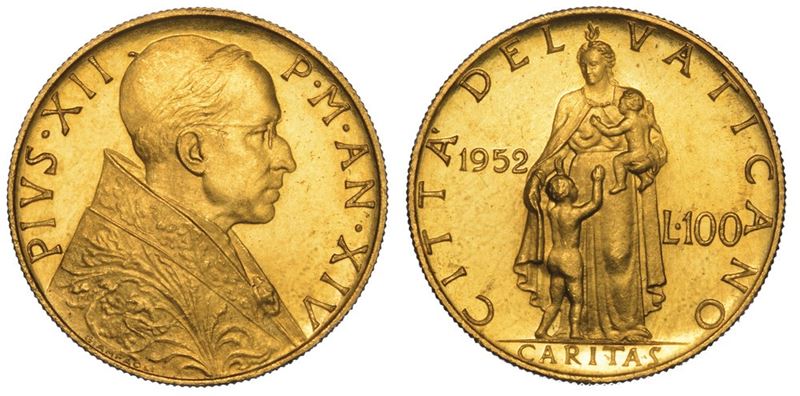 VATICANO. PIO XII, 1939-1958. 100 Lire 1952/A. XIV.  - Auction Numismatics - II - Cambi Casa d'Aste