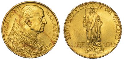 Vaticano. Pio XI, 1922-1939. 100 Lire 1931/a. X.