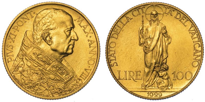 VATICANO. PIO XI, 1922-1939. 100 Lire 1929/A. VIII.  - Auction Numismatics - II - Cambi Casa d'Aste