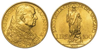 Vaticano. Pio XI, 1922-1939. 100 Lire 1930/a. IX.