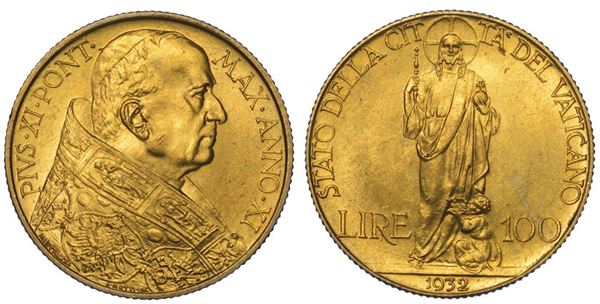 VATICANO. PIO XI, 1922-1939. 100 Lire 1932/A. XI.