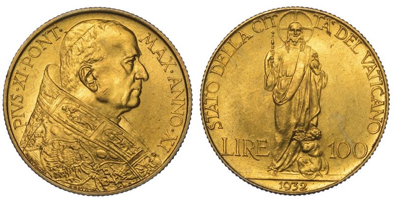 VATICANO. PIO XI, 1922-1939. 100 Lire 1932/A. XI.  - Auction Numismatics - II - Cambi Casa d'Aste