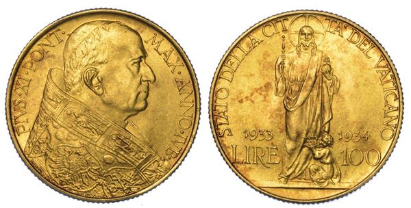 VATICANO. PIO XI, 1922-1939. 100 Lire 1933-1934