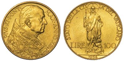 Vaticano. Pio XI, 1922-1939. 100 Lire 1934/a. XIII.