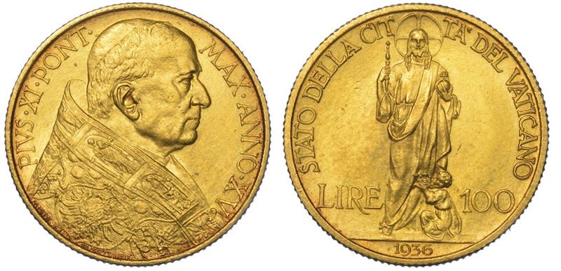 VATICANO. PIO XI, 1922-1939. 100 Lire 1936/A. XV.  - Auction Numismatics - II - Cambi Casa d'Aste