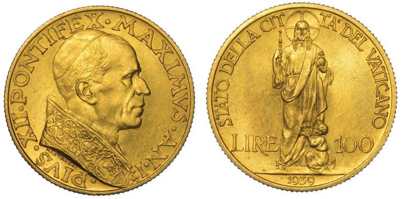 VATICANO. PIO XII, 1939-1958. 100 Lire 1939/A. I.  - Auction Numismatics - II - Cambi Casa d'Aste