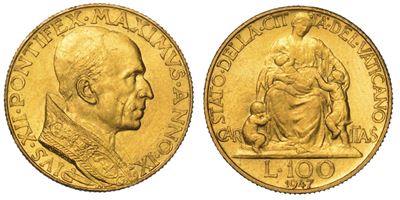 Vaticano. Pio XII, 1939-1958. 100 Lire 1947/a. IX.