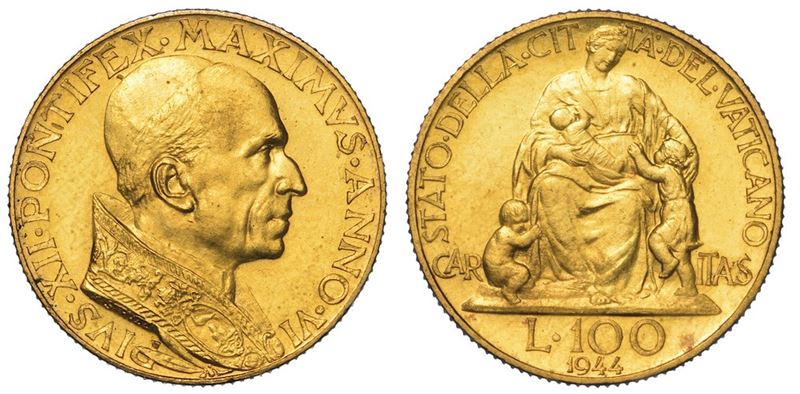 VATICANO. PIO XII, 1939-1958. 100 Lire 1944/A. VI.  - Auction Numismatics - II - Cambi Casa d'Aste