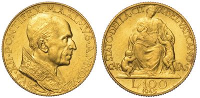 Vaticano. Pio XII, 1939-1958. 100 Lire 1945/a. VII.