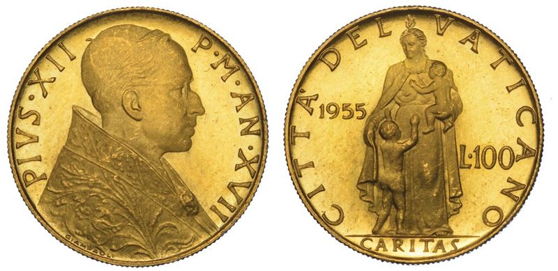 VATICANO. PIO XII, 1939-1958. 100 Lire 1955/A. XVII.  - Auction Numismatics - II - Cambi Casa d'Aste