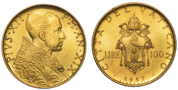 VATICANO. PIO XII, 1939-1958. 100 Lire 1957/A. XIX.