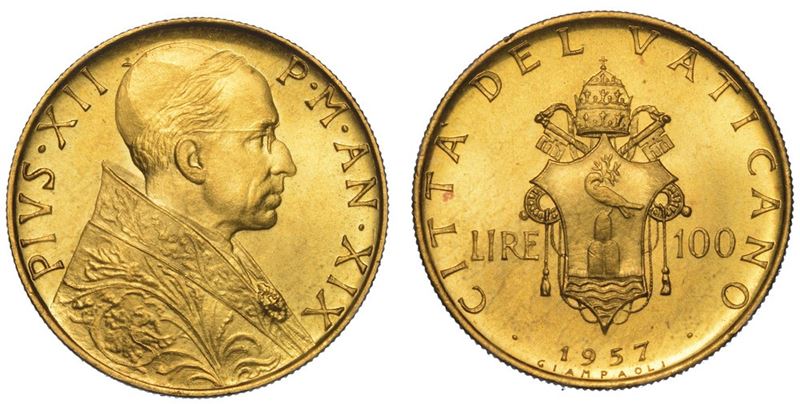 VATICANO. PIO XII, 1939-1958. 100 Lire 1957/A. XIX.  - Auction Numismatics - II - Cambi Casa d'Aste
