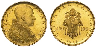 Vaticano. Pio XII, 1939-1958. 100 Lire 1958/a. XX