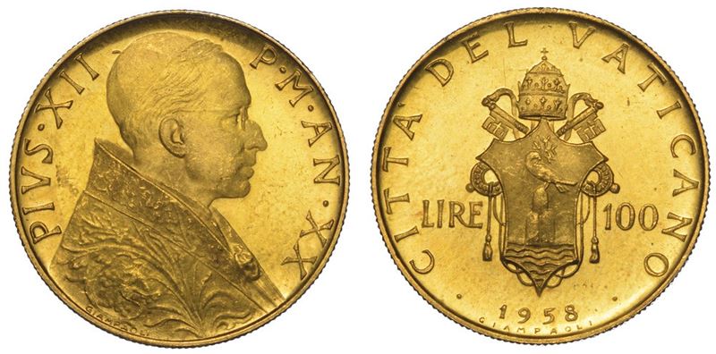VATICANO. PIO XII, 1939-1958. 100 Lire 1958/A. XX  - Asta Numismatica - II - Cambi Casa d'Aste