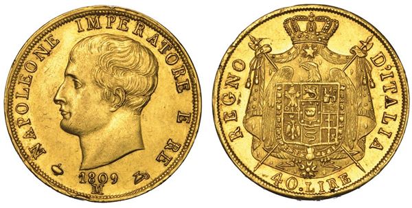 MILANO. NAPOLEONE I, 1805-1814. 40 Lire 1809 (II tipo, puntali aguzzi).